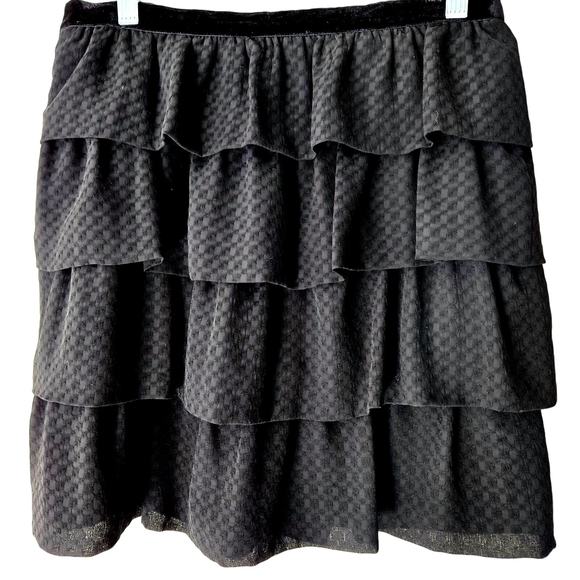 Massimo Dutti Skirt Black Tiered Ruffle with velvet waist Style 5203 Size Medium - Picture 1 of 8